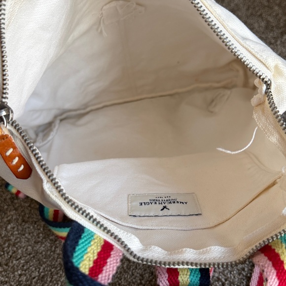 Stylish Cream canvas Backpack with Rainbow Straps - Picture 9 of 15